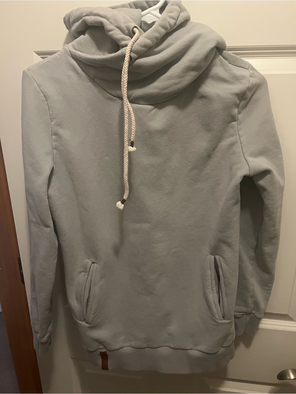 AMPERSAND AVE Light Gray Hoodie with Cream Drawstring